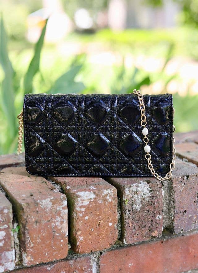 Caroline Hill - Brynleigh Clutch Crossbody BLACK PATENT LQ