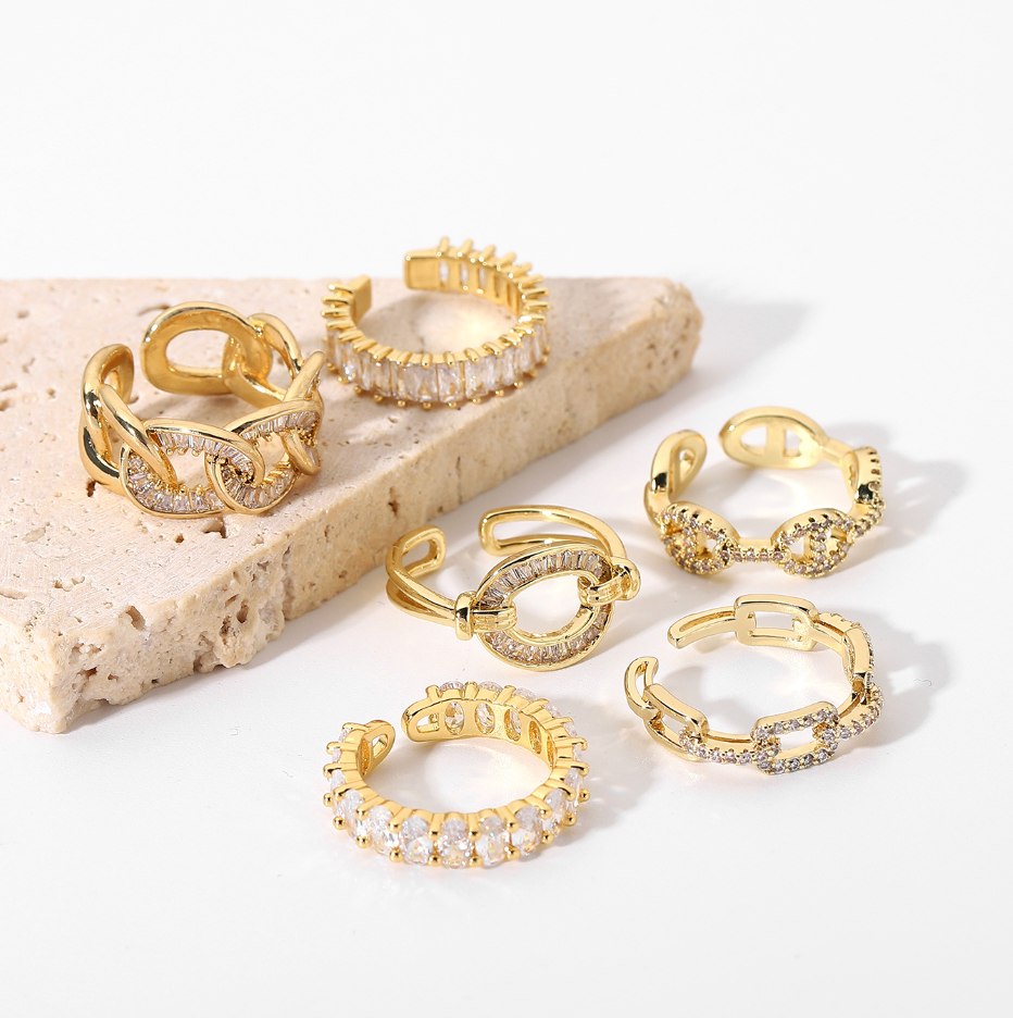 18K Gold Plated Stainless Steel with CZ Adjustable Rings (set of 5)