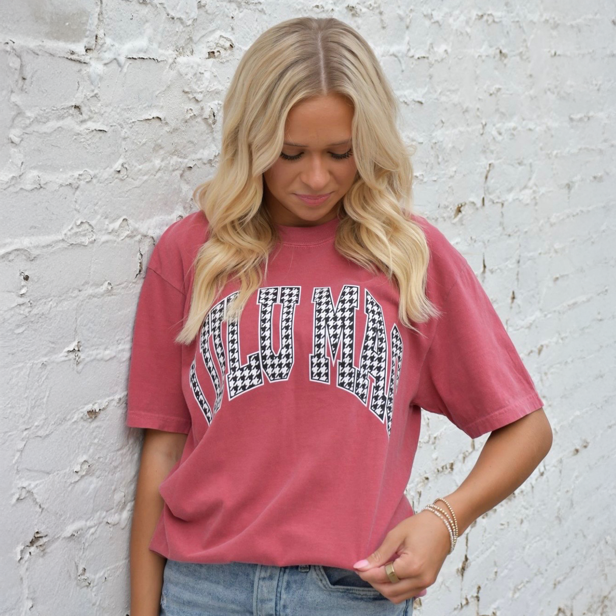 LULU MAC Houndstooth Adult Crimson Comfort Colors Tee
