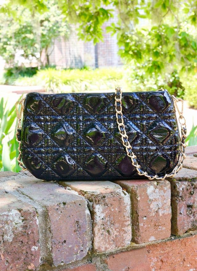 Caroline Hill - Livi Quilted Crossbody BLACK PATENT LQ