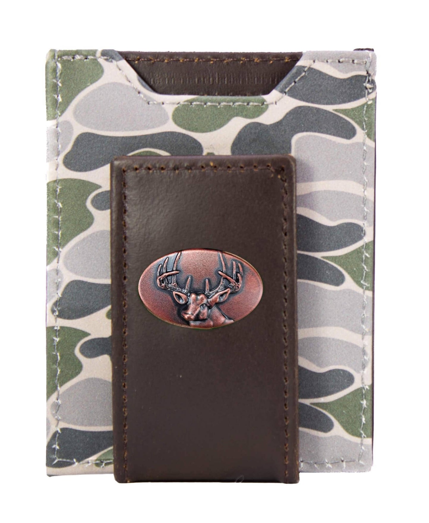 Zep-Pro - Buck Magnetic Front Pocket Old School Camo Leather Wallet.
