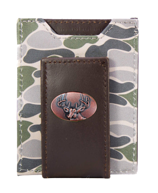 Zep-Pro - Buck Magnetic Front Pocket Old School Camo Leather Wallet.