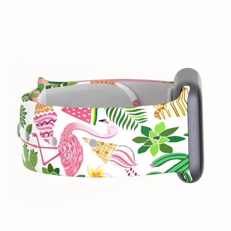Printed Apple Watch Silicone Band (Turtles, Flamingos)