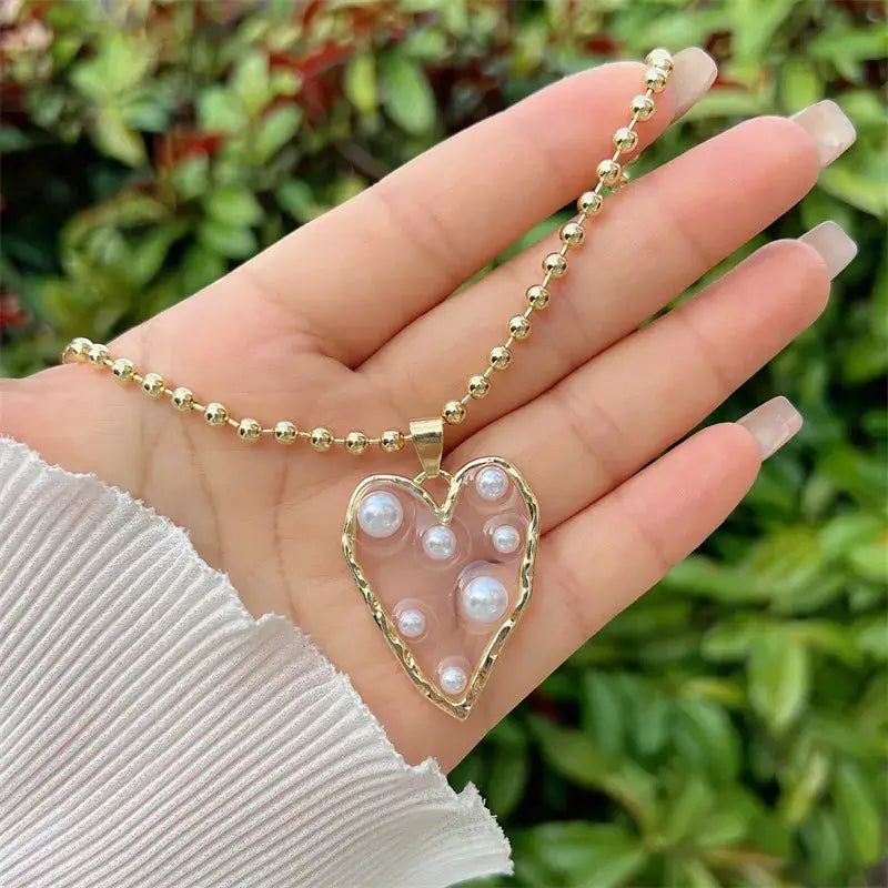 Sweet Cherry Sky - Beaded Necklace with Heart or Star Pendant with Pearls