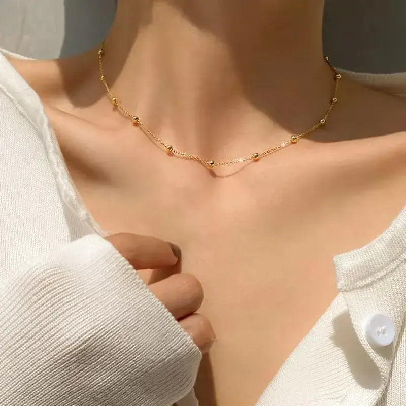 Sweet Cherry Sky - Gold Bead Necklace Chain Jewelry