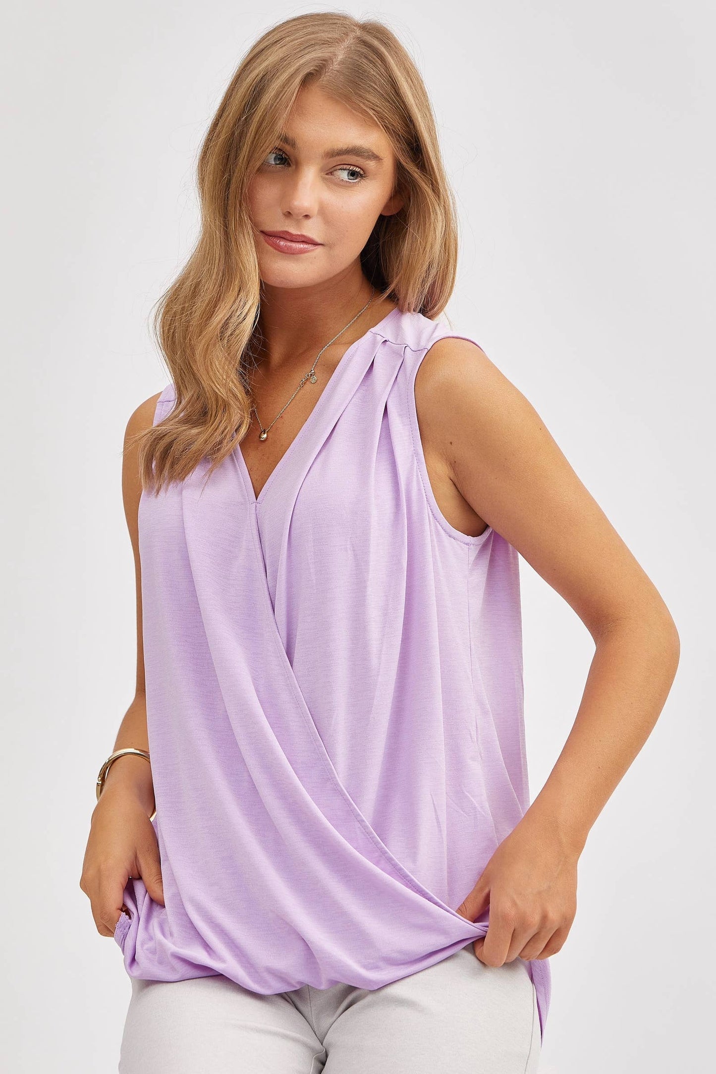 Dear Scarlett - Surplice V Neck Solid Sleeveless Tank Top Lilac