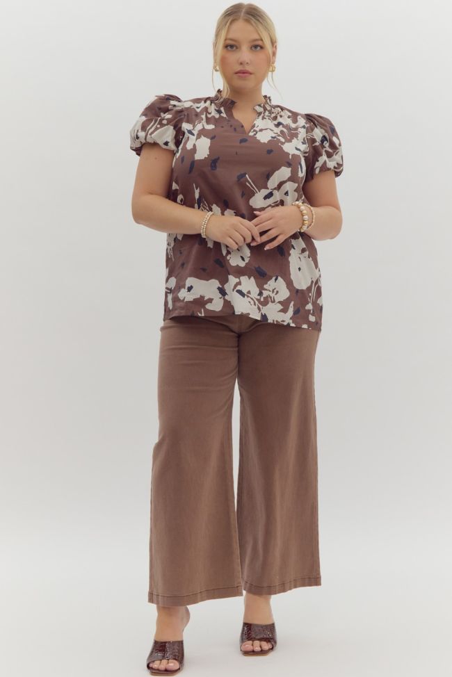 Espresso shirt with puff sleeves
