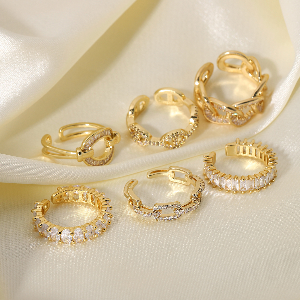 18K Gold Plated Stainless Steel with CZ Adjustable Rings (set of 5)