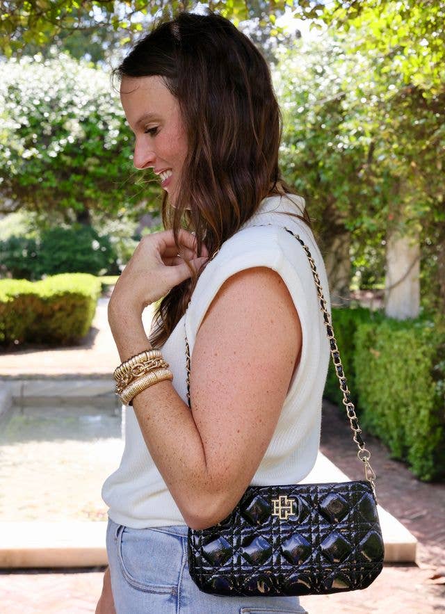 Caroline Hill - Livi Quilted Crossbody BLACK PATENT LQ