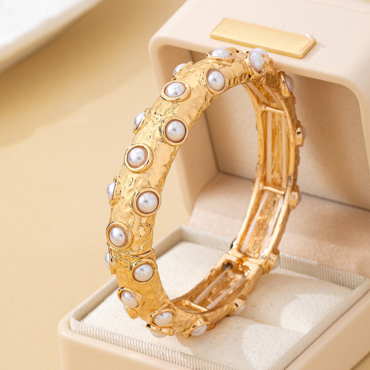 Vintage Style Gold and Pearl Embellished Bangle