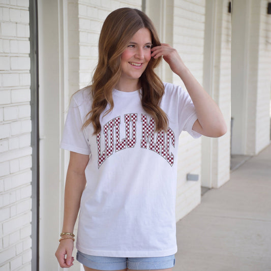 LULU MAC Team Maroon/White Checkered Adult White Comfort Colors Tee