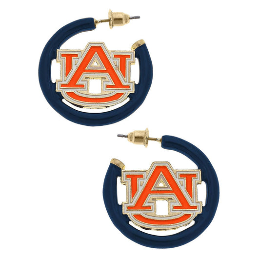 Canvas Style - Auburn Tigers Logo Enamel Hoop Earrings