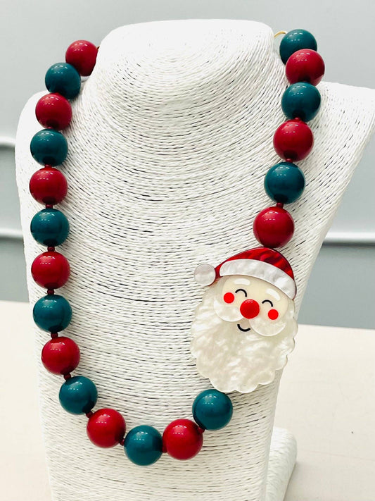 TWO FORTY TWO - HOLIDAY - Beaded Santa Necklace (red/green)