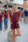 Maroon Scuba Contrast Stitch Game day Lounge Set