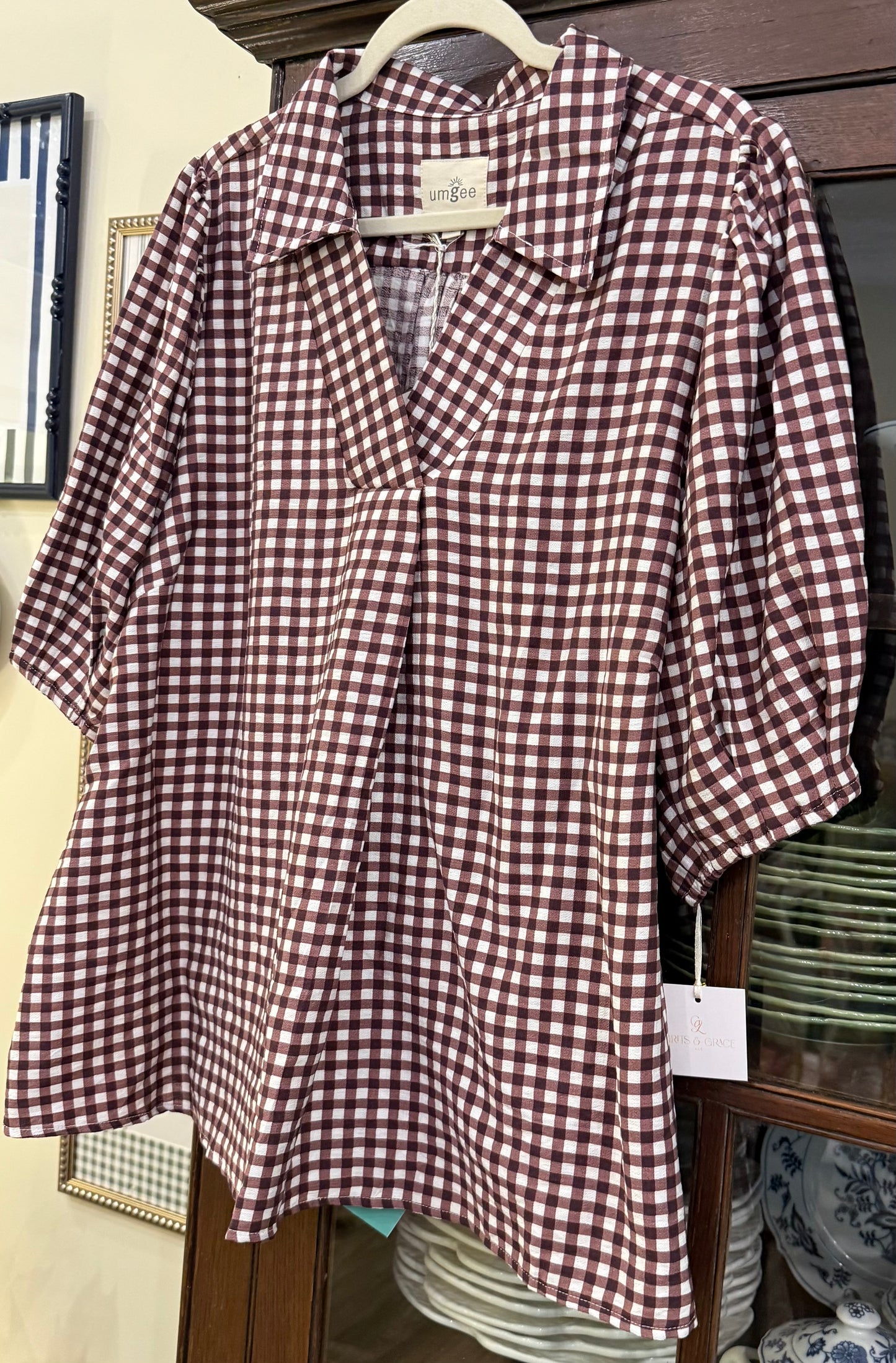 Layne Burgundy Gingham Shirt (Curvy Sizes)