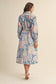 FLORAL PATCHWORK PRINT DRAWSTRING WAIST MIDI DRESS