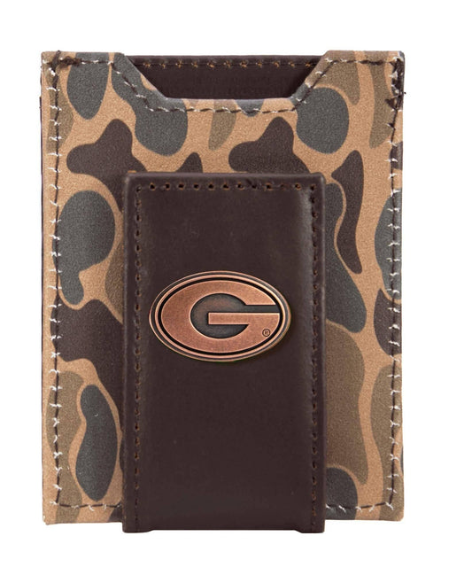 Zep-Pro - Georgia Bulldogs Men's Magnetic Front Pocket Old School Camo Leather Wallet.