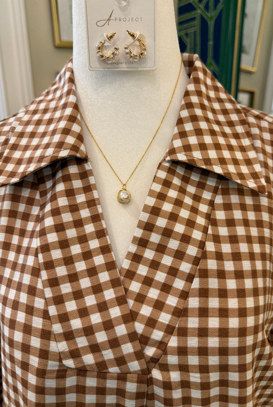 Baylor Taupe Gingham Dress (Curvy Sizes)