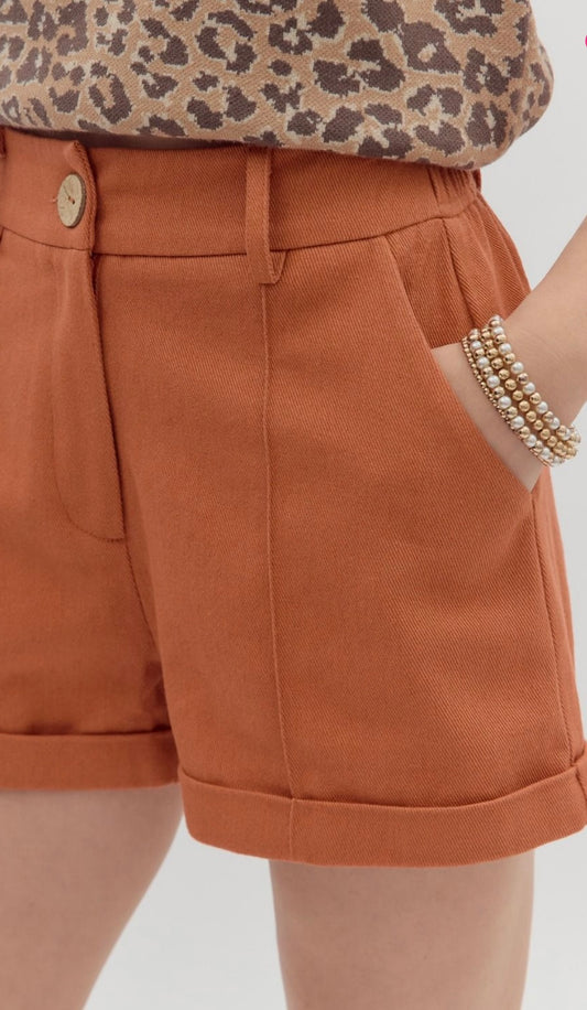 High Waist Pleated Shorts (Rust)