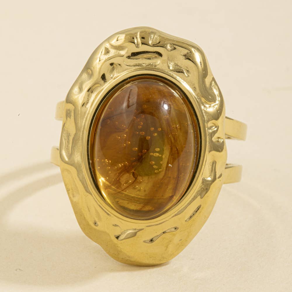 Hammered Bezel Cabochon Statement Ring