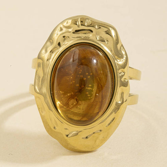 Hammered Bezel Cabochon Statement Ring