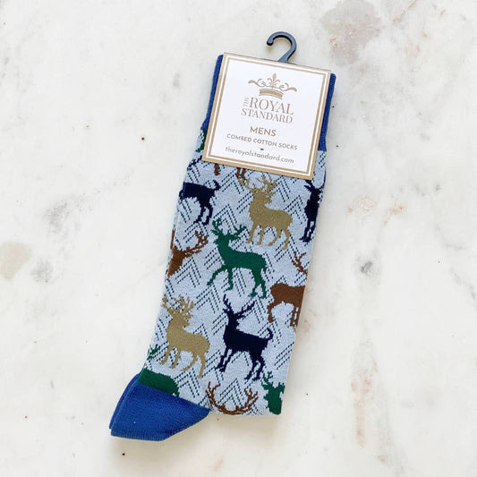 Men's Stag Socks   Gray/Navy/Green   One Size