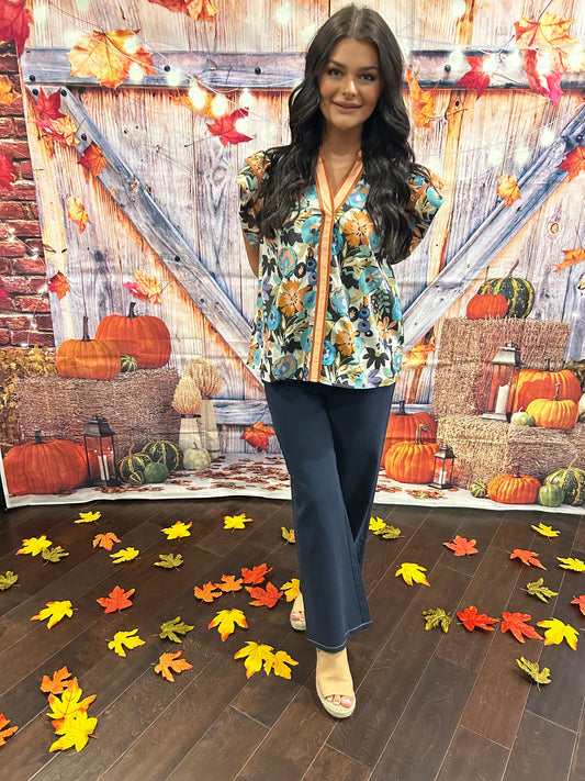 Cinnamon flutter ruffle sleeve top
