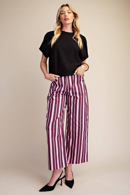 Barrel Leg Stripe Casual High Waist Pants