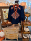 Navy 3/4 sleeve with rust embroidery