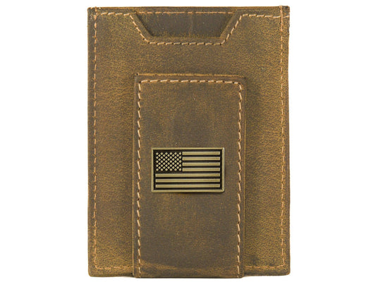 Zep-Pro - American Flag Vintage Tan Leather Magnetic Front Pocket Wallet