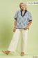 Light blue embroidered shirt with navy collar