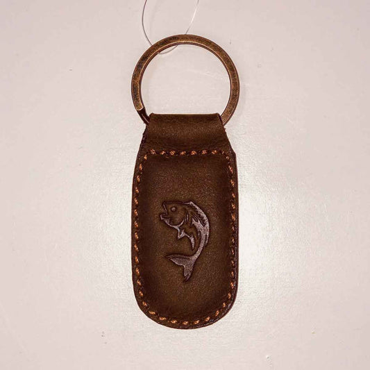 Fish Leather Embossed Keychain Dark Brown 1.35x2.55