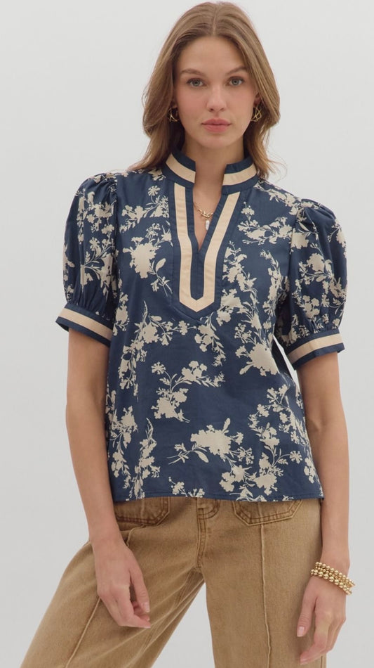 Floral print puff sleeve top