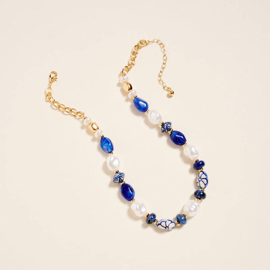 18 Inch Chunky Marbled Ceramic Bead Pearl Necklace
