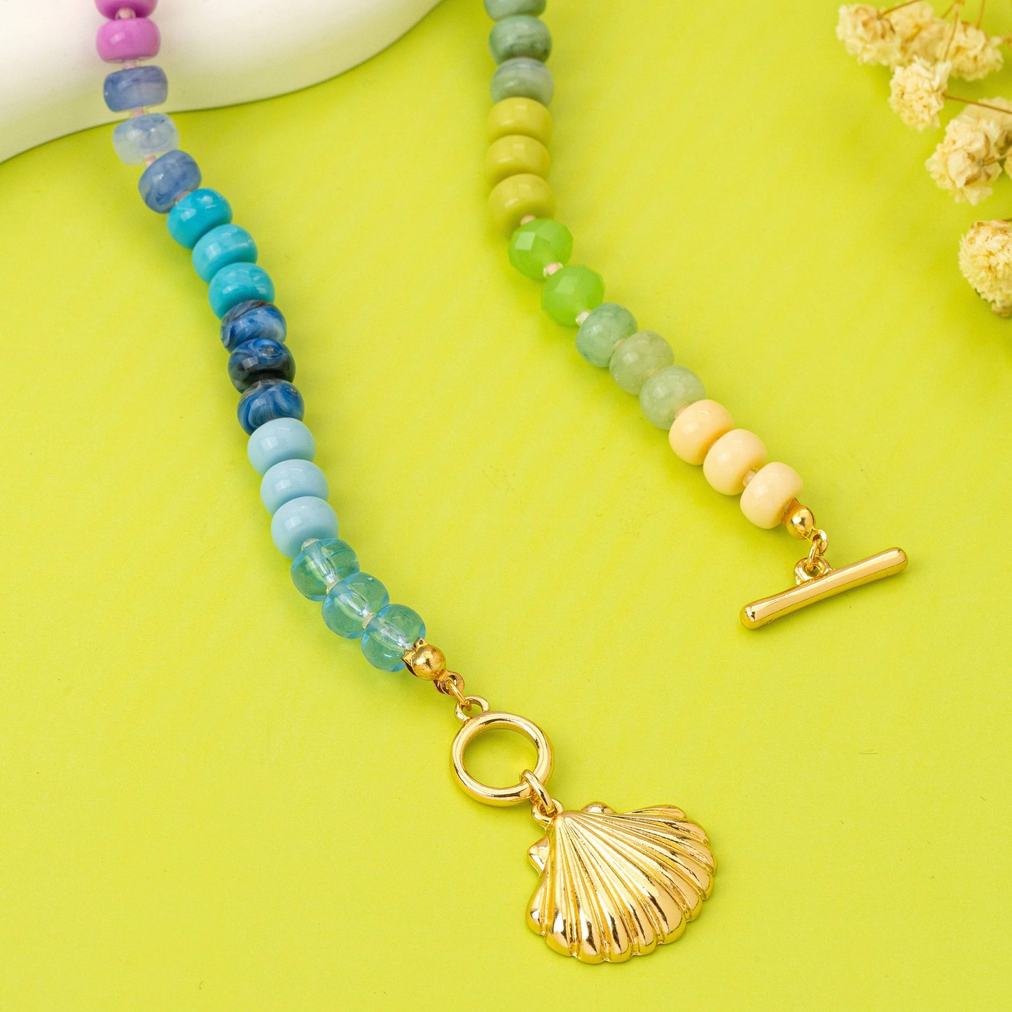JOSSLYN by wall to wall - Rainbow Beaded Seashell Charm Necklace | 80N92899