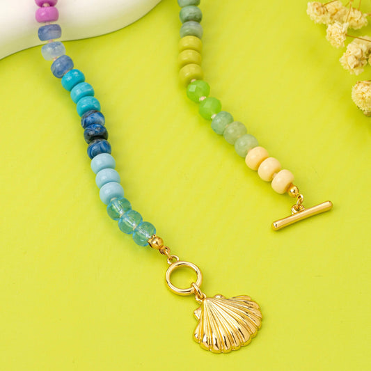 Seashell Charm Rainbow Beaded Necklace