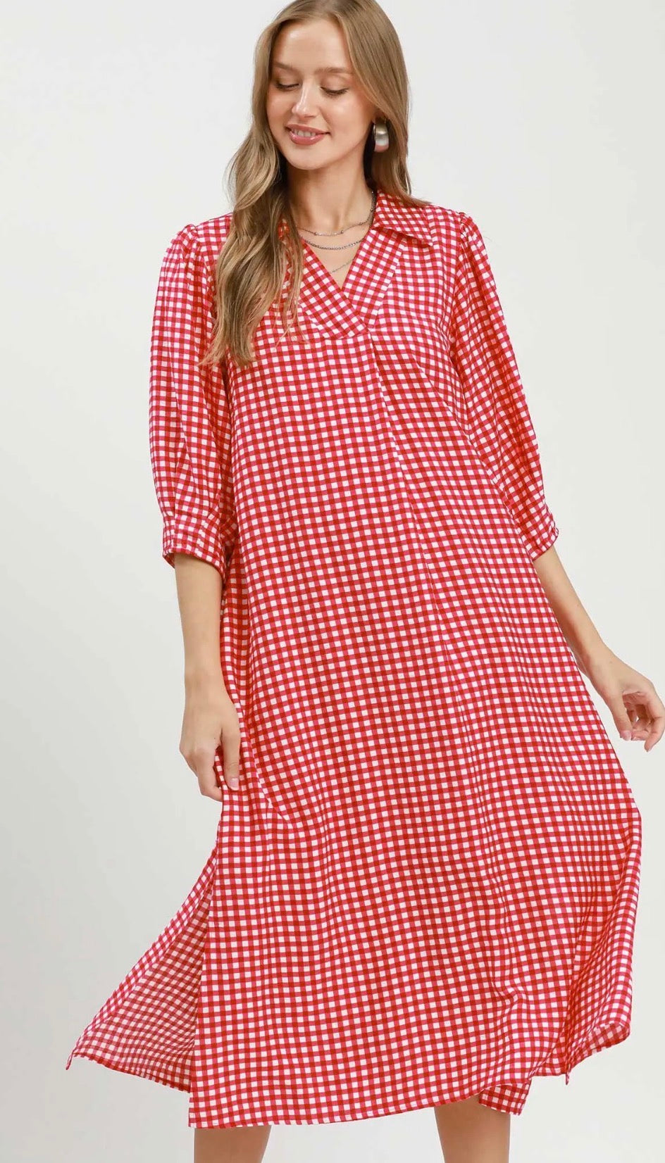 Tori Taupe Gingham Dress
