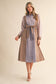 MIXED STRIPE BELTED BUTTON DOWN MIDI DRESS