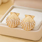 JOSSLYN by wall to wall - Scalloped Shell Pearl Stud Earrings | 80E62126