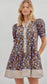 Brown floral and abstract babydoll dress with pockets