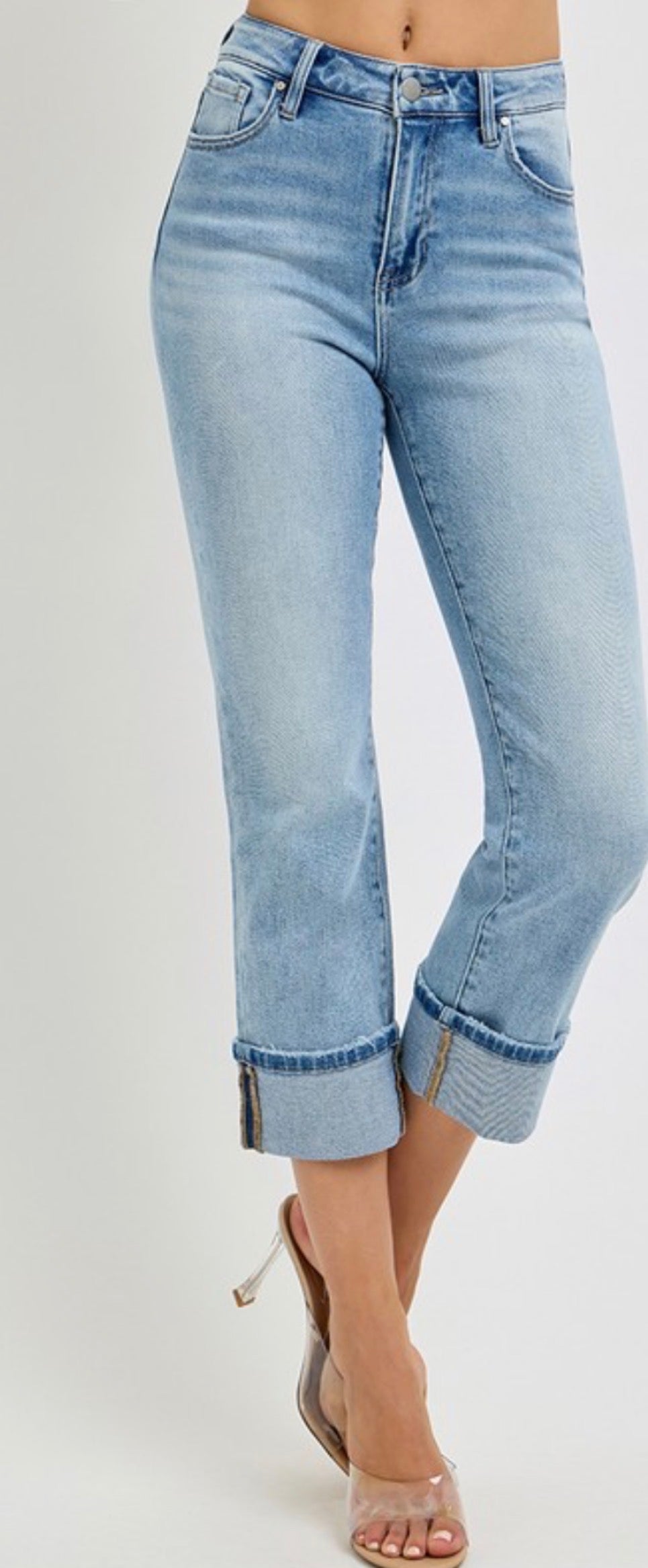 Risen Jeans- High Rise Ankle Straight Cuffed Jeans
