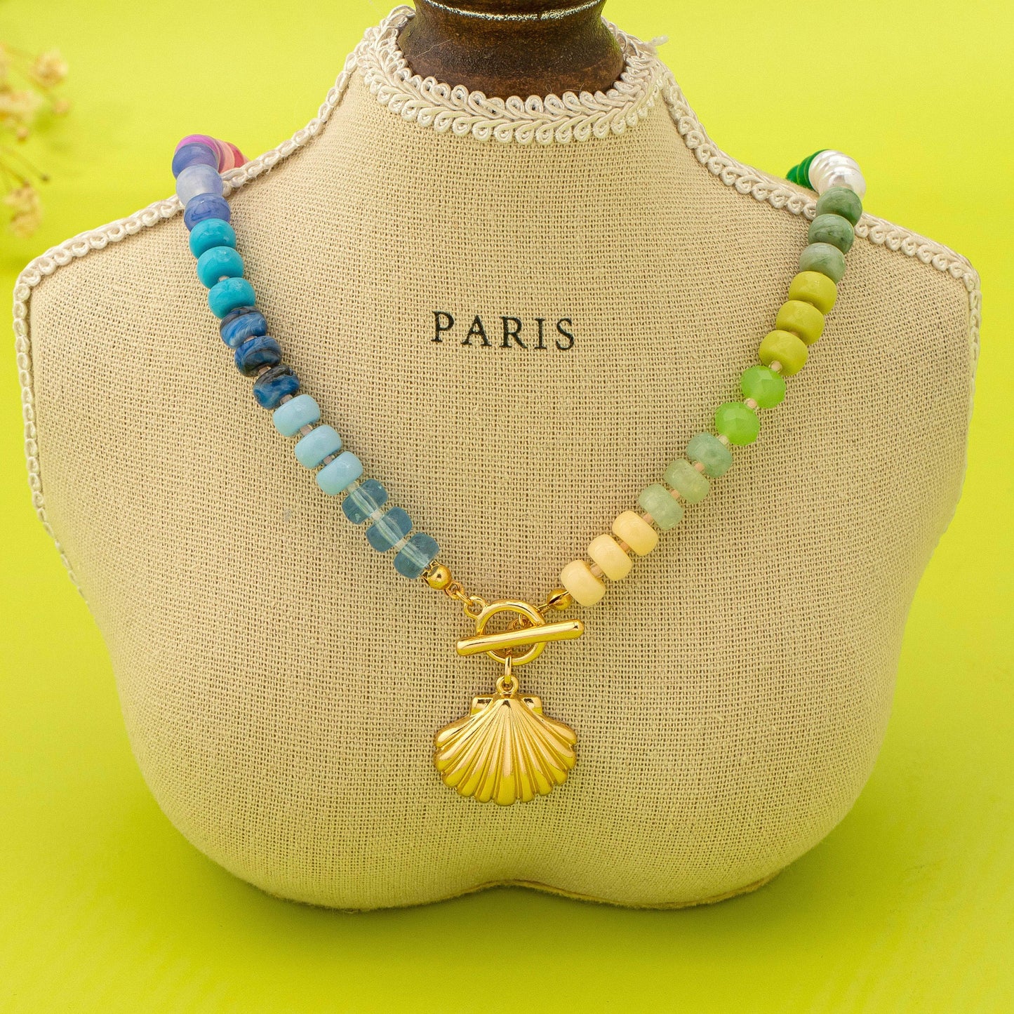 JOSSLYN by wall to wall - Rainbow Beaded Seashell Charm Necklace | 80N92899