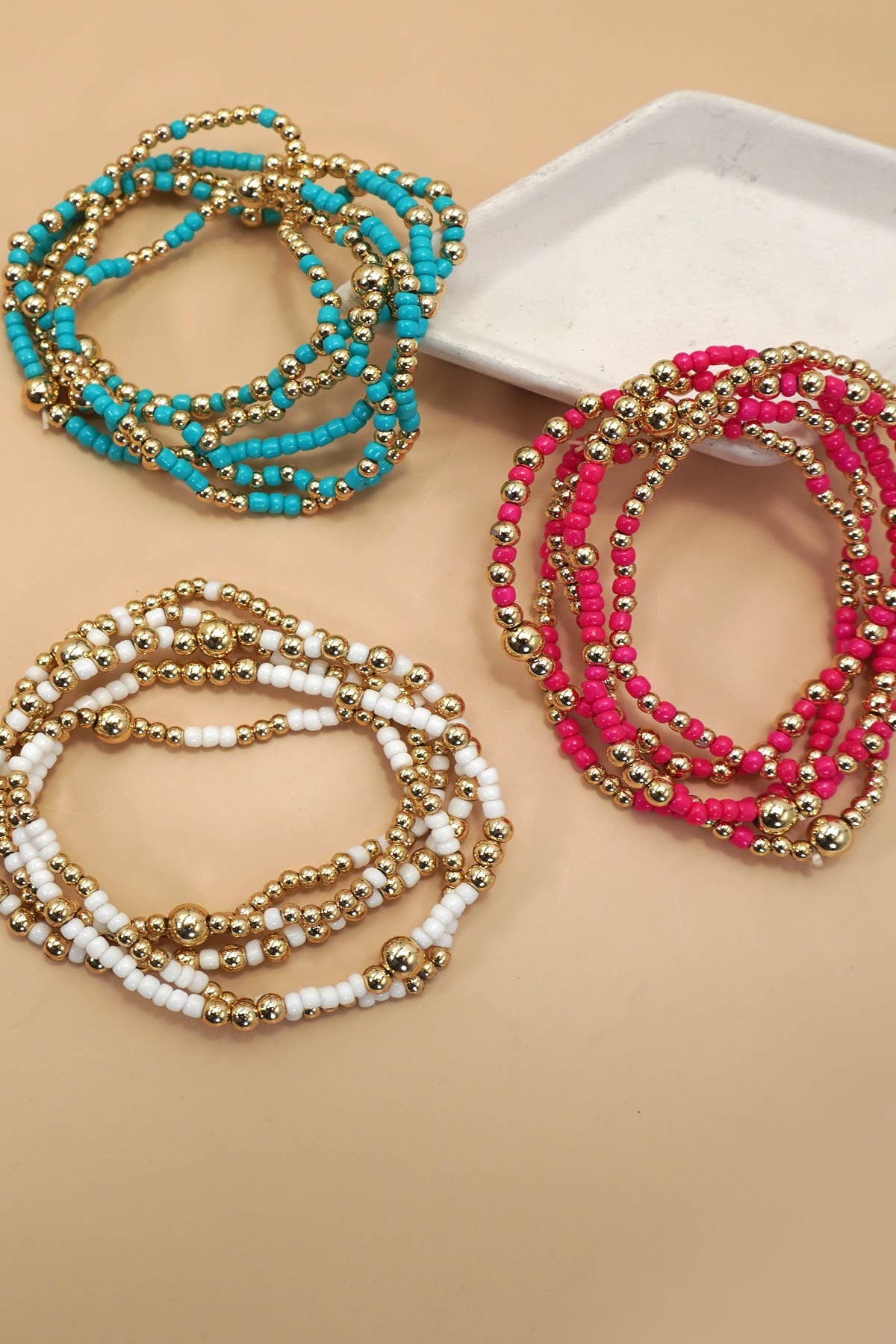MULTI LAYER BALL CHAIN BEADED BRACELET