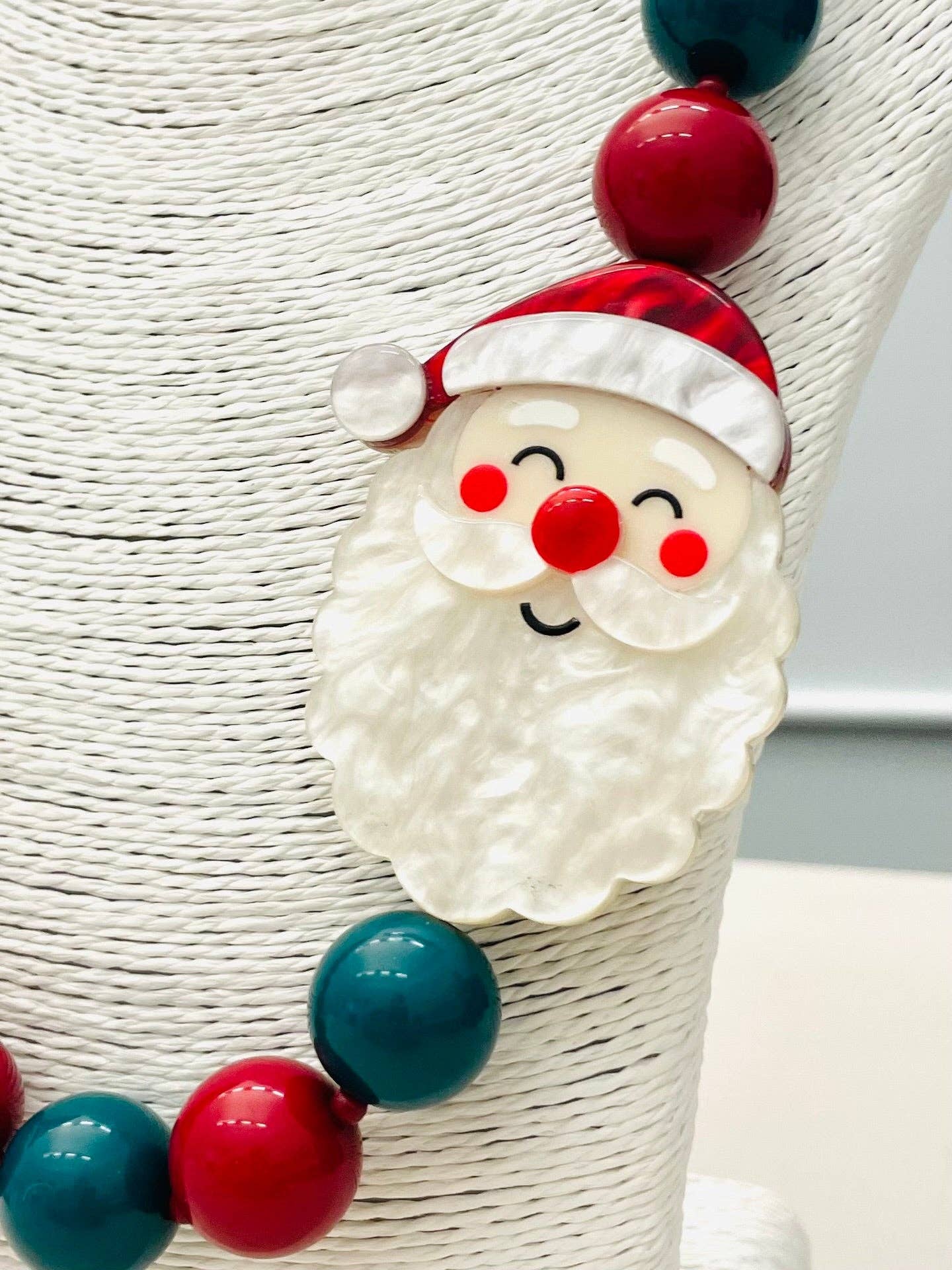 TWO FORTY TWO - HOLIDAY - Beaded Santa Necklace (red/green)