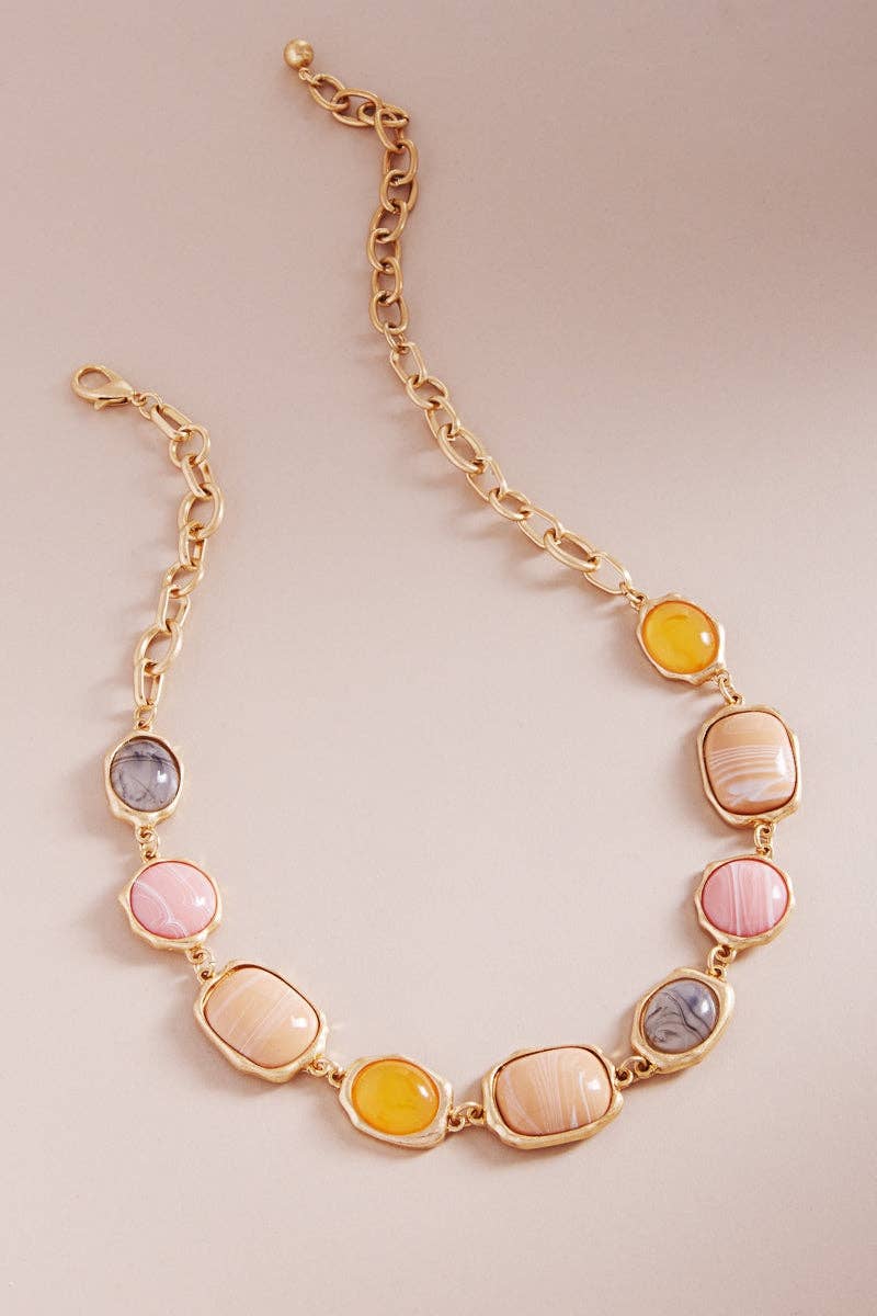 Vintage Style Multi Mixed Resin Stone Necklace Jewelry