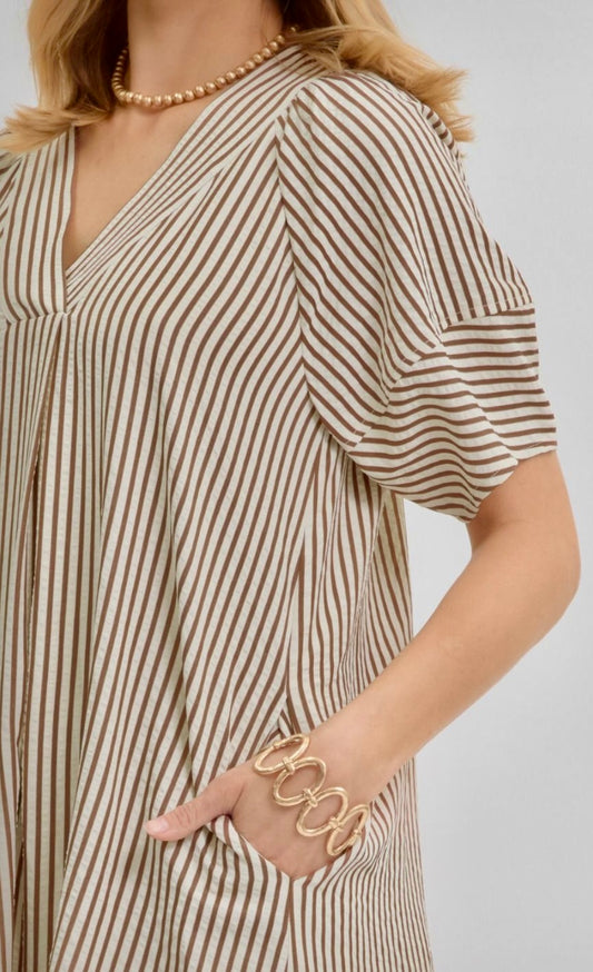 Brown striped midi dress
