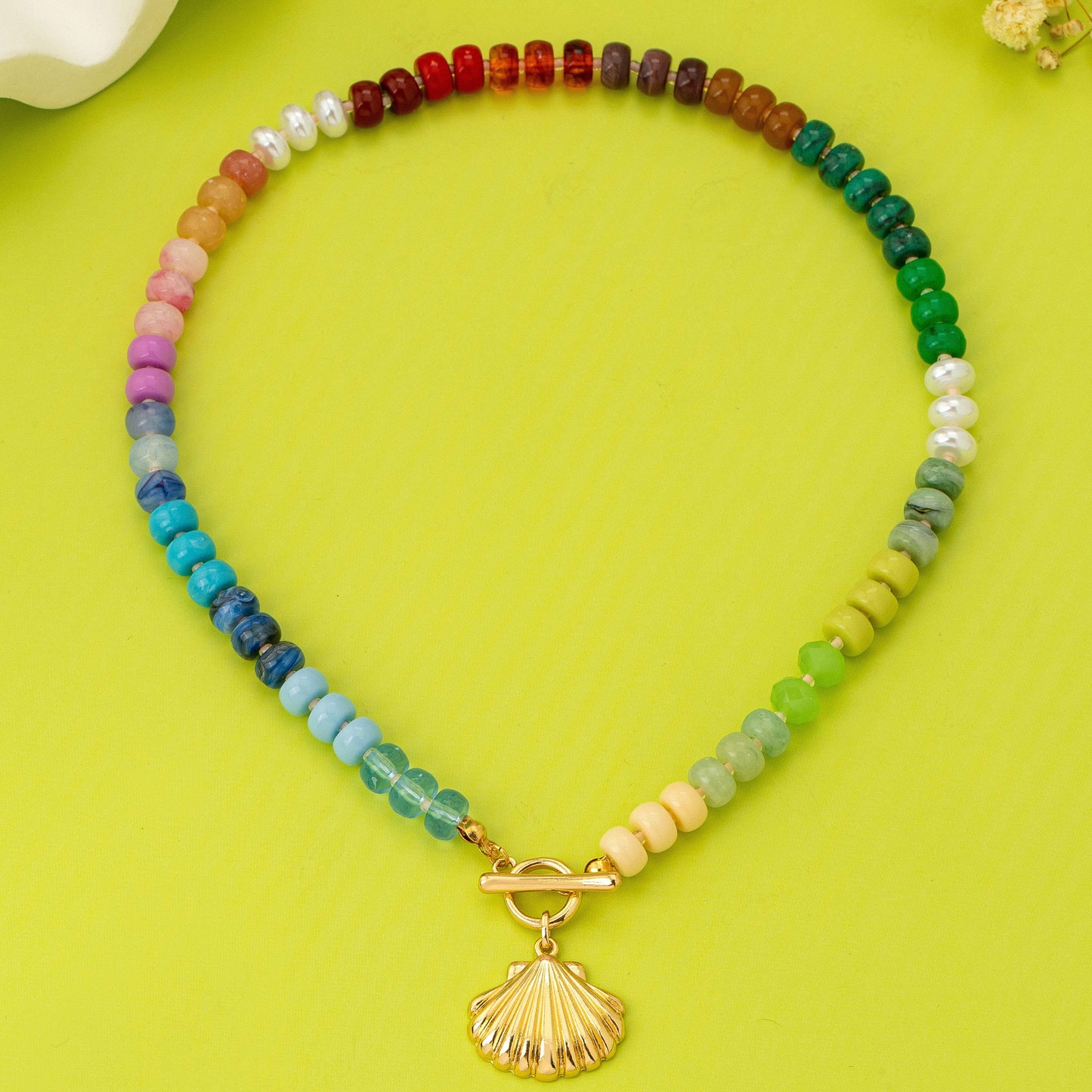 JOSSLYN by wall to wall - Rainbow Beaded Seashell Charm Necklace | 80N92899