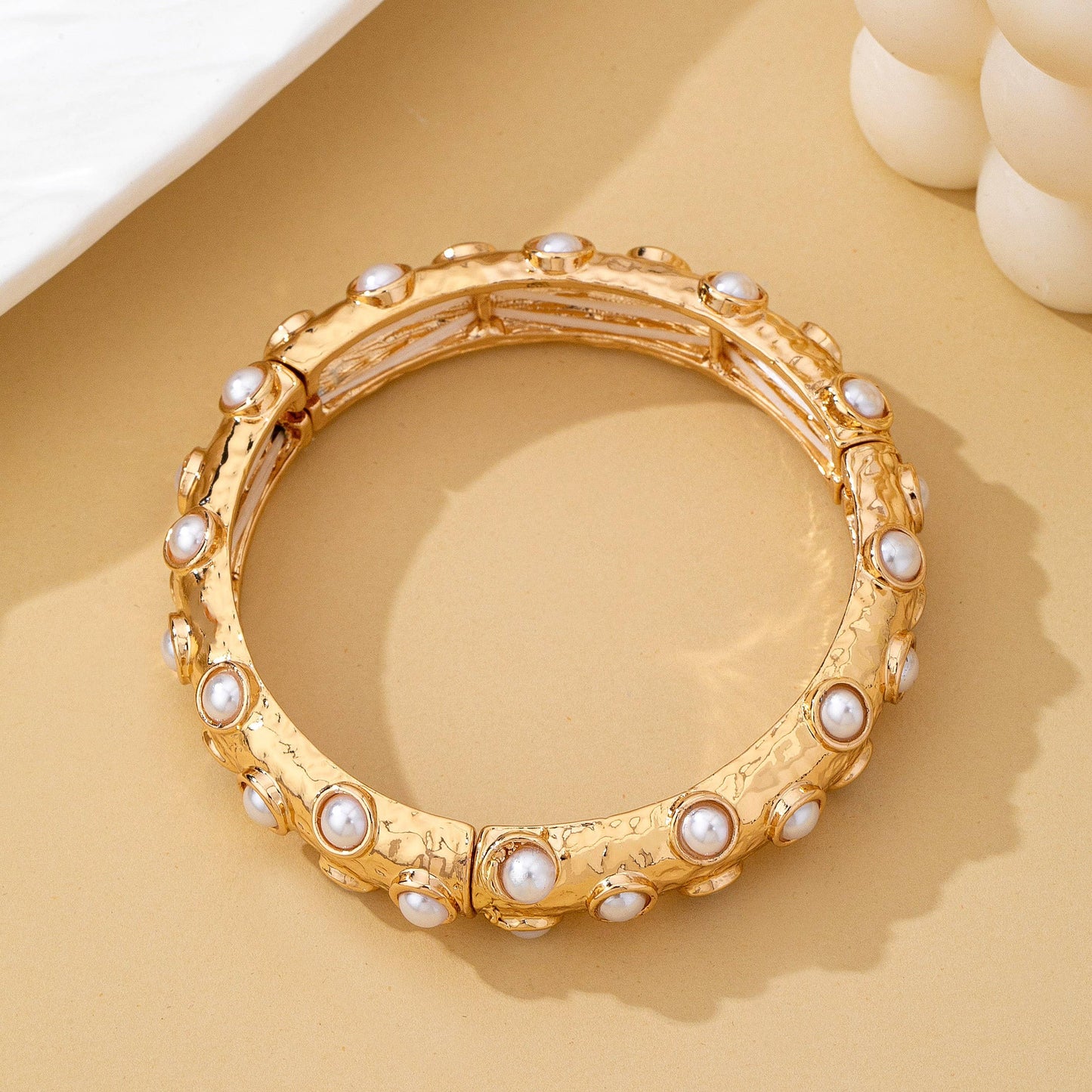 Vintage Style Gold and Pearl Embellished Bangle