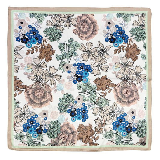 Earthy Floral Garden Printed Square Silky Satin Scarf