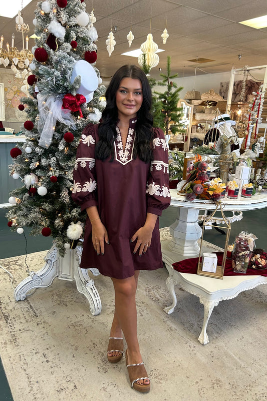 Burgundy embroidered dress